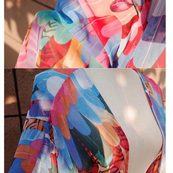 CLEARANCE Bright Multi Color Feather Sheer Kimono Coverup - Picture 5 of 5